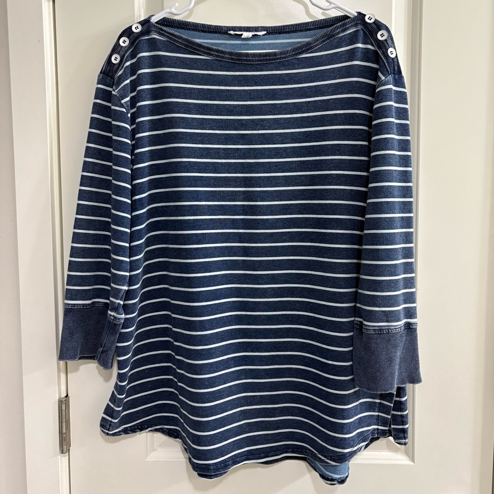 Jane And Delancey Boat Neck Nautical Navy Striped 3/4 Sleeve Women's Top